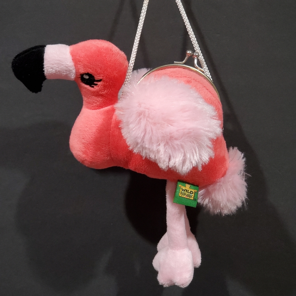 Wild Republic Plush Pink Flamingo Mini Purse Bag Pocketbook With Strap EUC - Picture 8 of 13